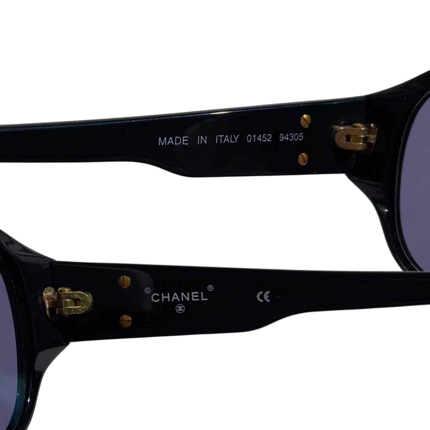 Chanel 90s Vintage CC Gold Mark Black Sunglasses