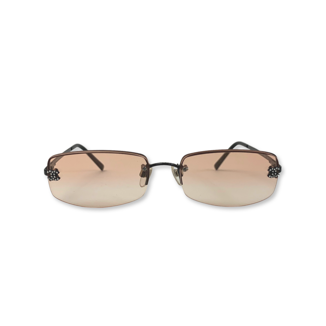 Chanel 4093-B Orange Rhinestone Rimless Sunglasses
