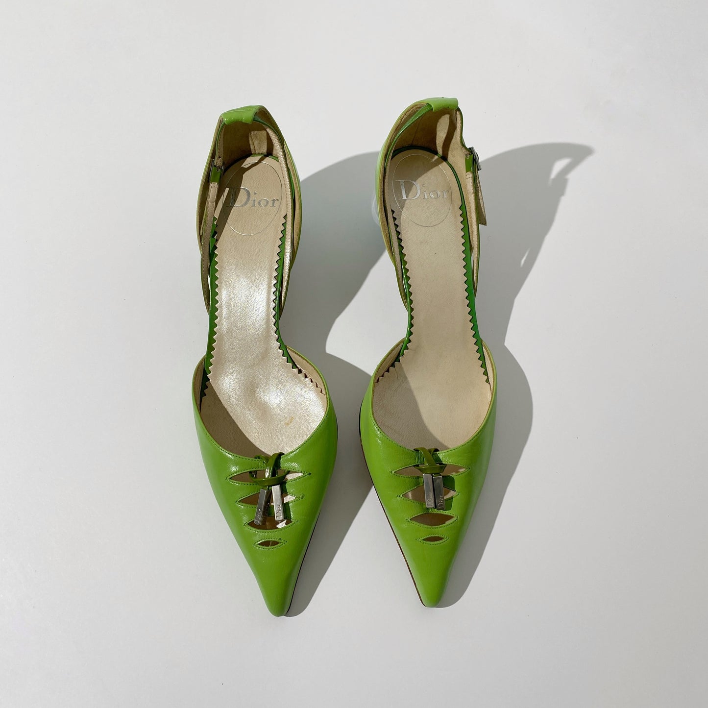 Dior Early 2000s Green / Blue Pointed Toe Kitten Heels