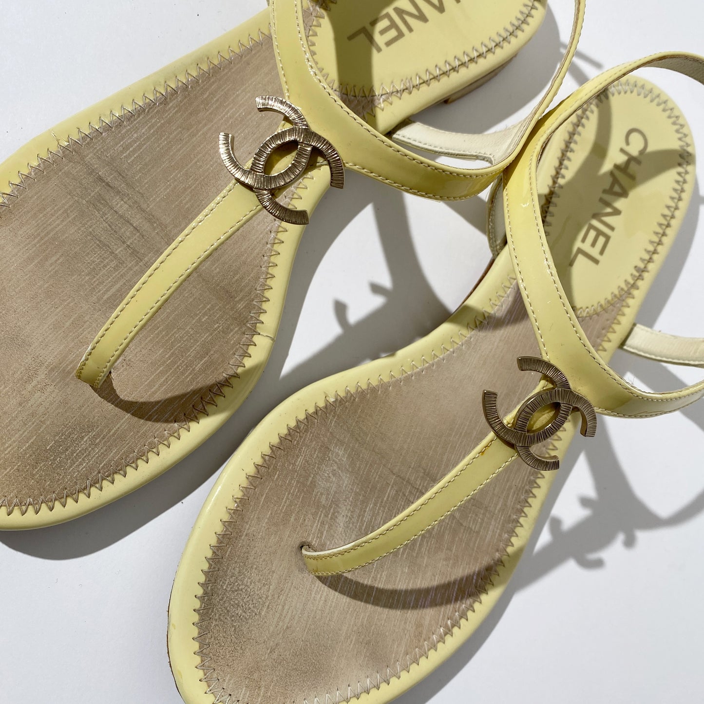 Chanel Yellow Patent Leather Dad Sandals