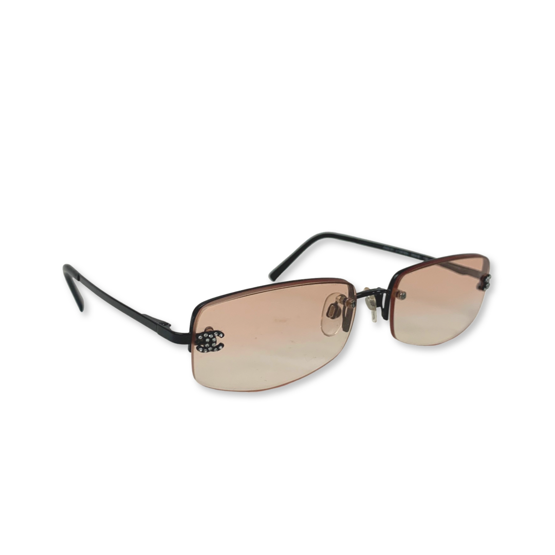Chanel 4093-B Orange Rhinestone Rimless Sunglasses