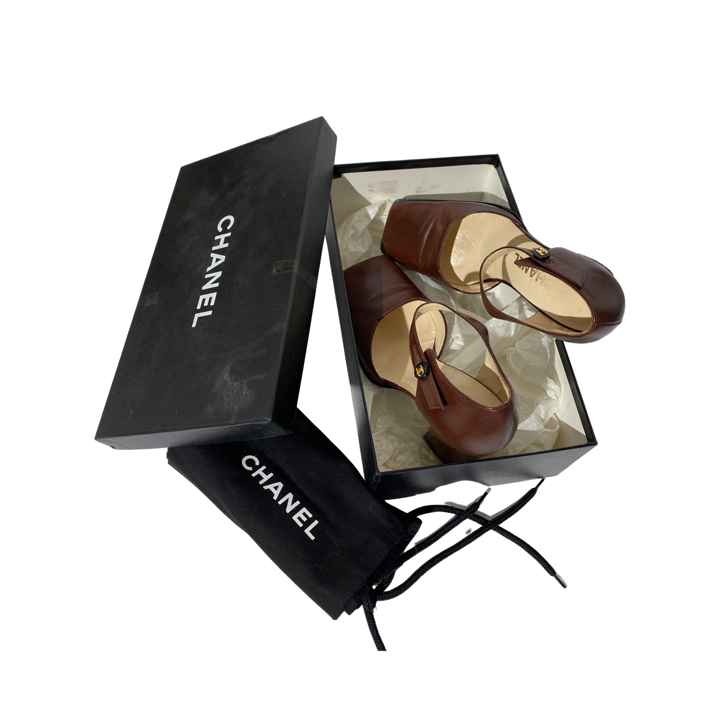 Chanel 1998 AW Slingback Classic Brown Square Toe Heels