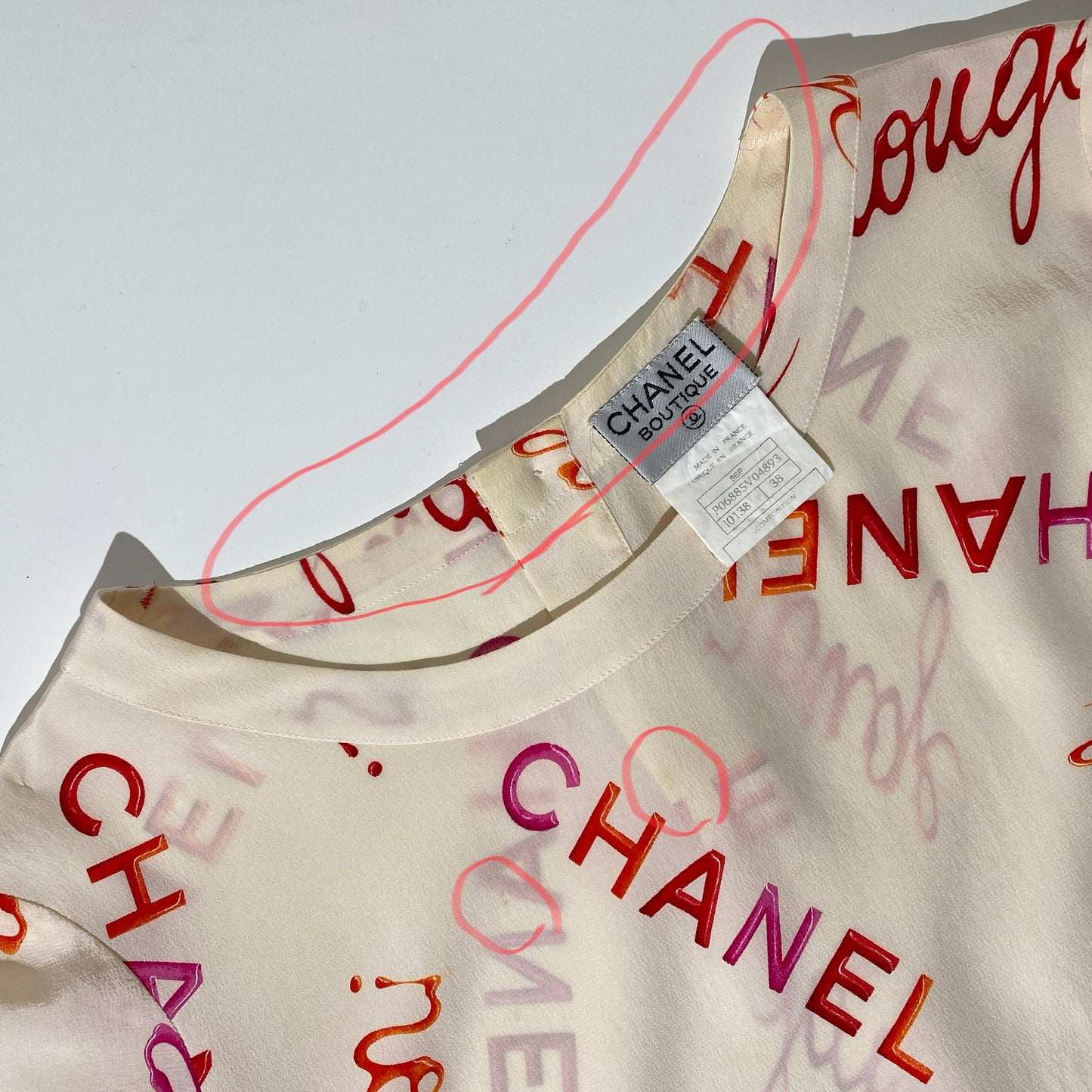 Chanel 1996 Rouge Coco Logo Silk Top T-shirt