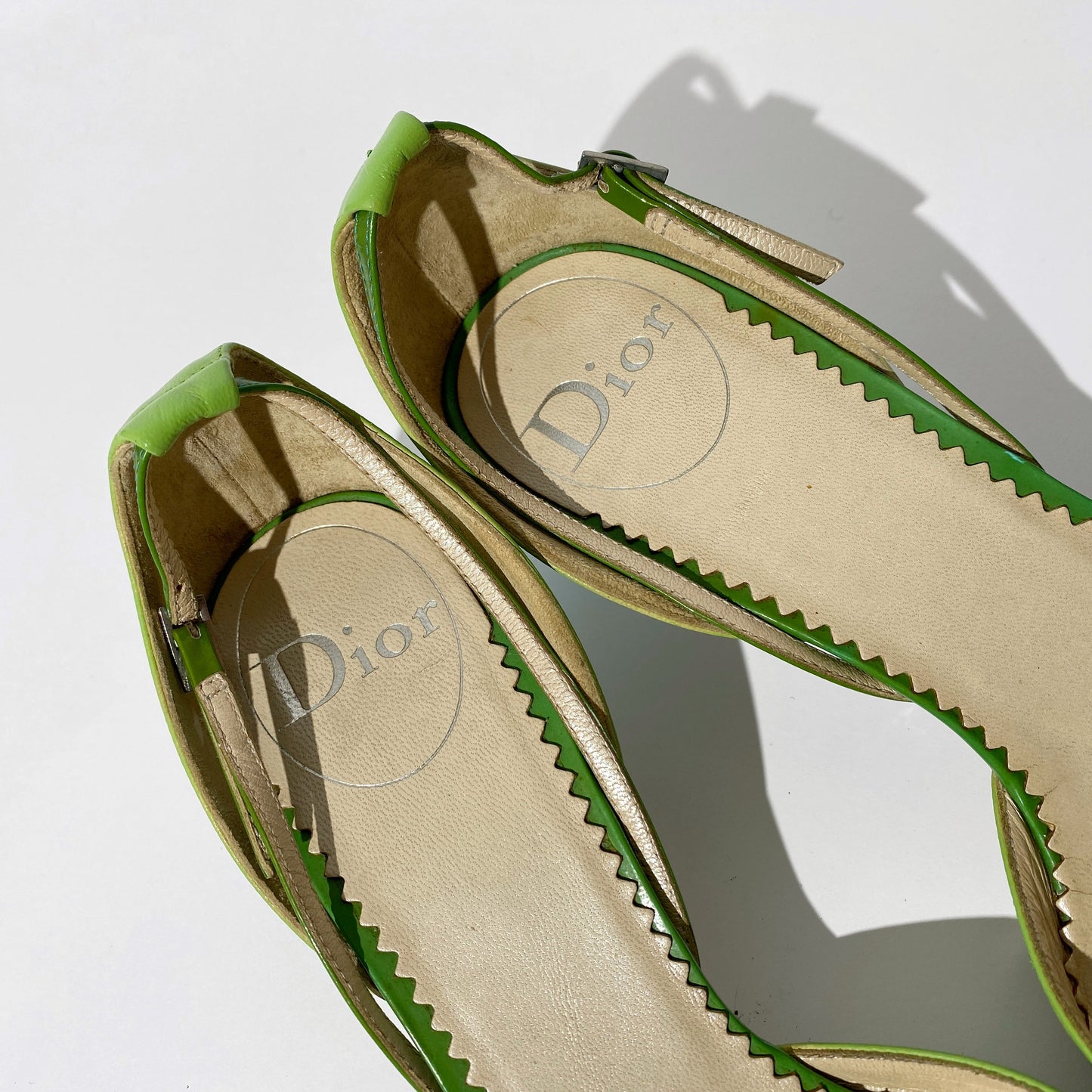 Dior Early 2000s Green / Blue Pointed Toe Kitten Heels