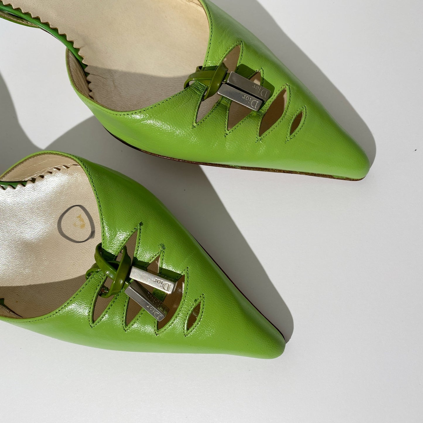 Dior Early 2000s Green / Blue Pointed Toe Kitten Heels
