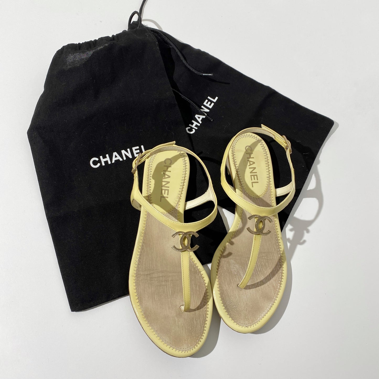 Chanel Yellow Patent Leather Dad Sandals