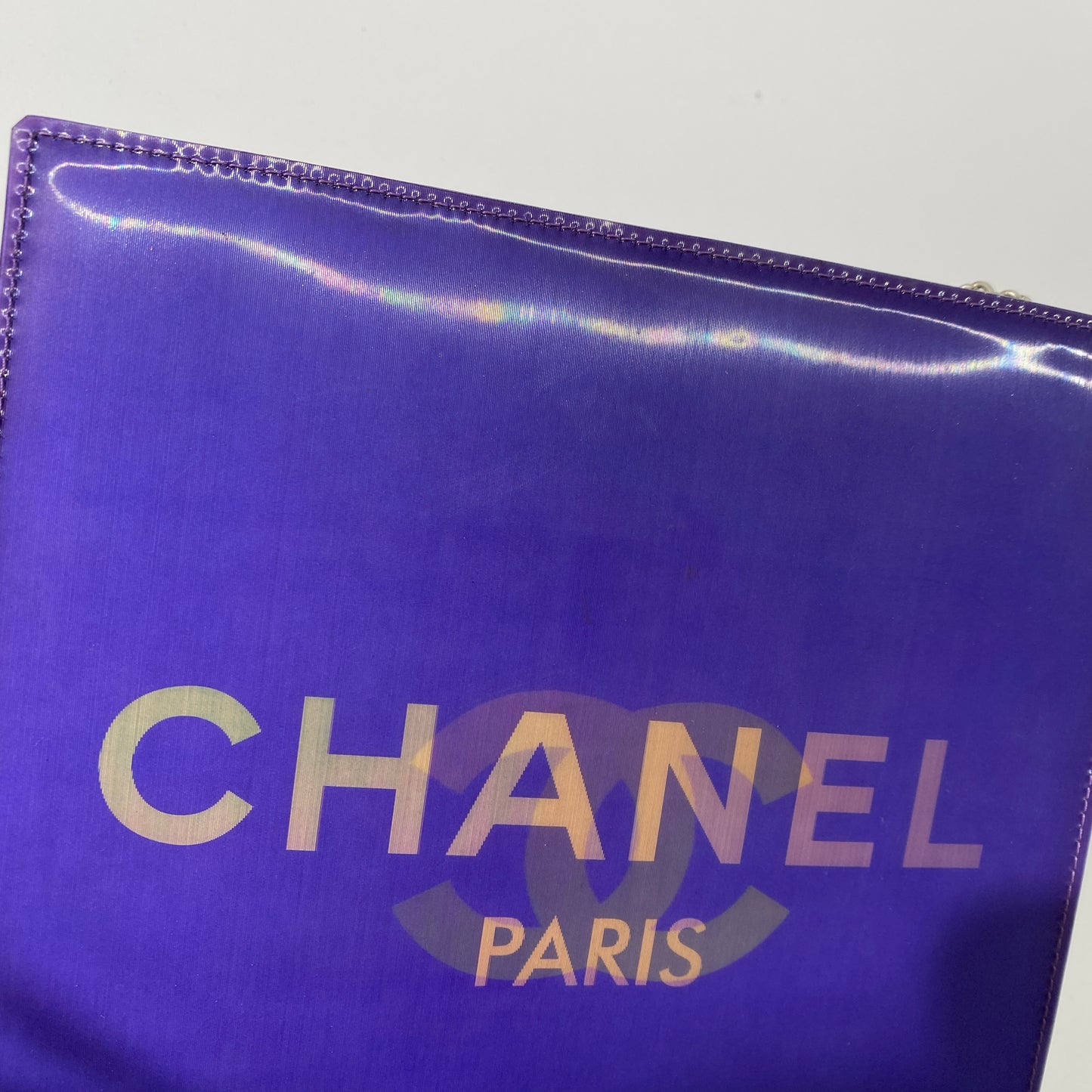 Chanel 2001 Purple Holographic CC Logo Chain Tote Bag