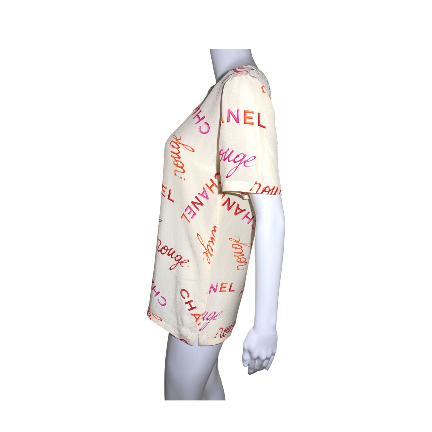 Chanel 1996 Rouge Coco Logo Silk Top T-shirt