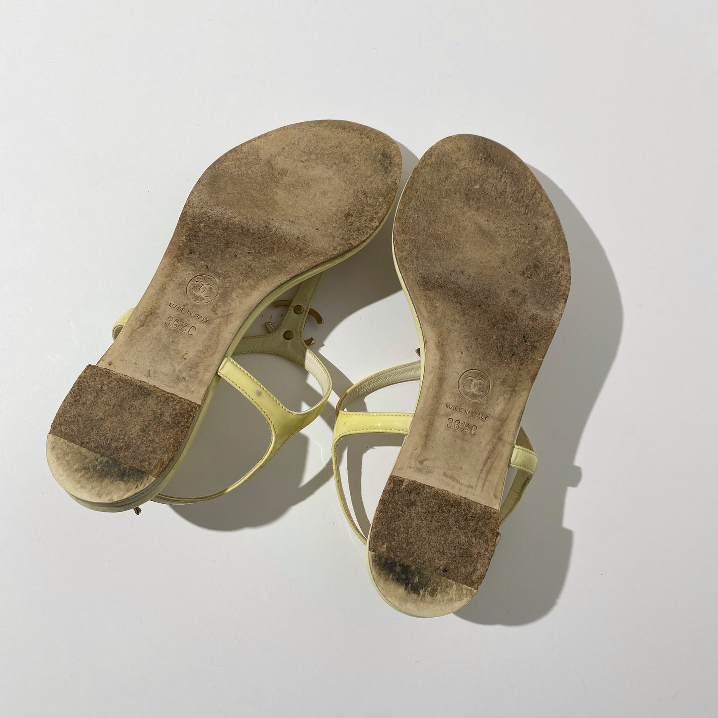 Chanel Yellow Patent Leather Dad Sandals