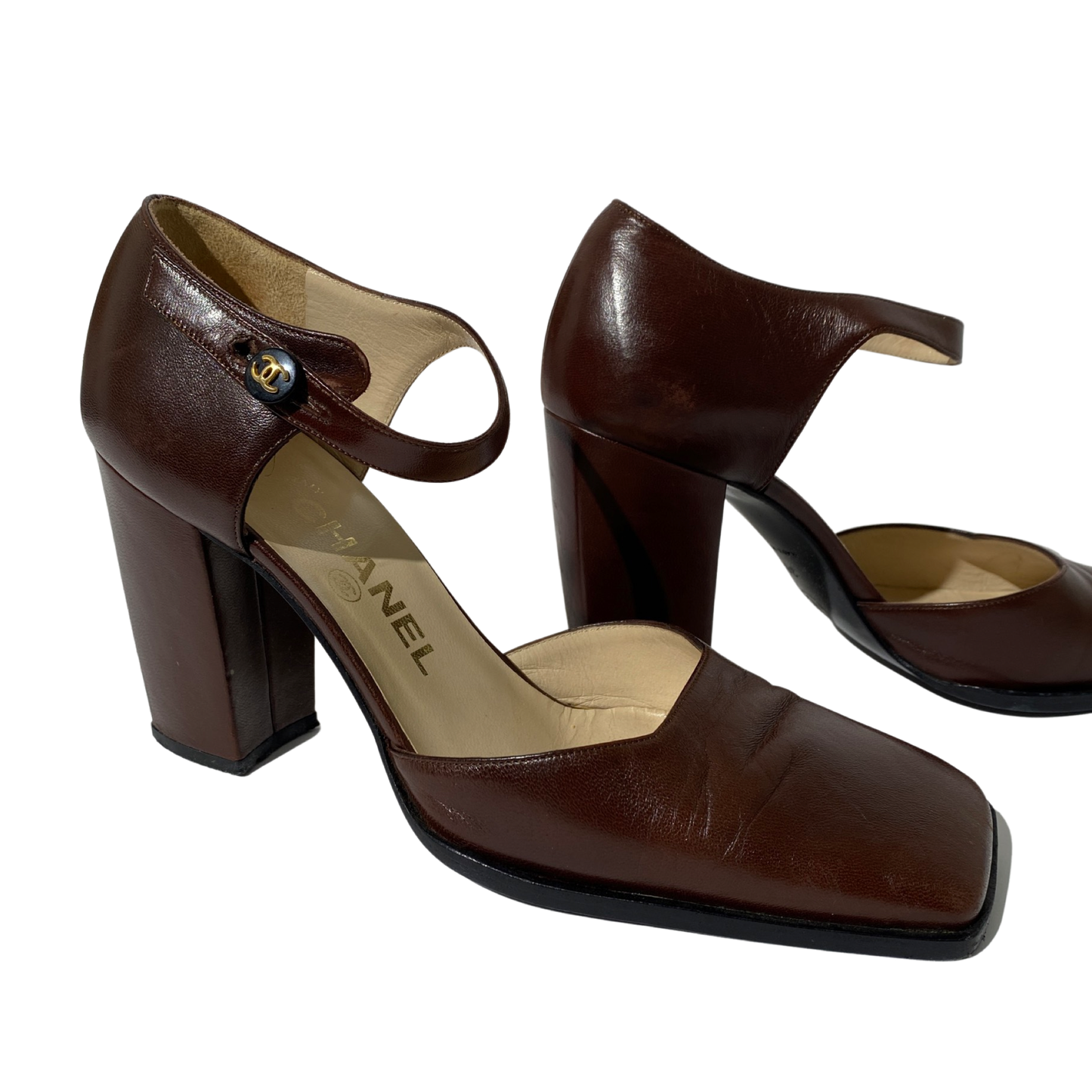 Chanel 1998 AW Slingback Classic Brown Square Toe Heels