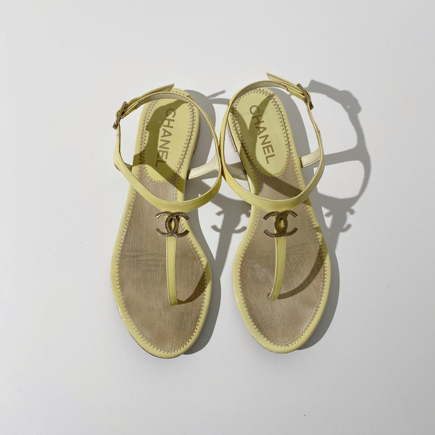 Chanel Yellow Patent Leather Dad Sandals