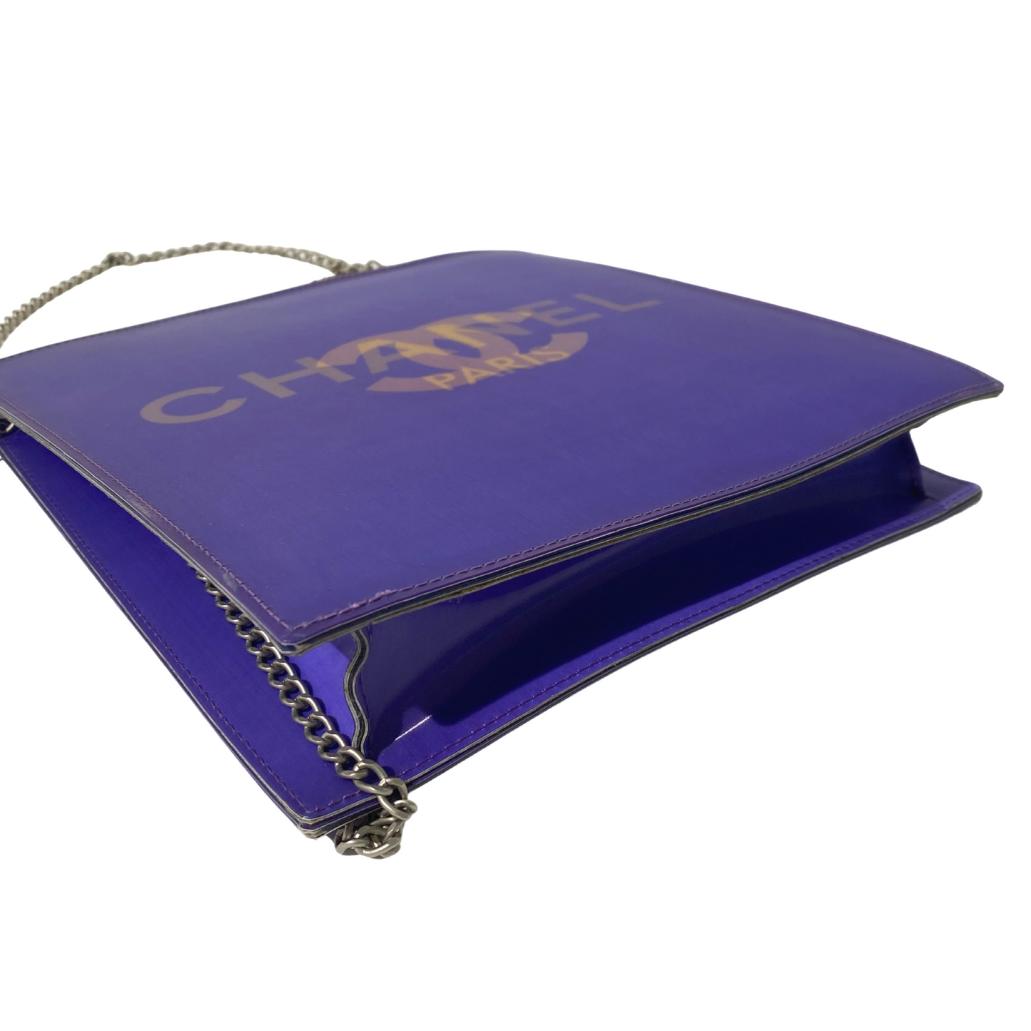 Chanel 2001 Purple Holographic CC Logo Chain Tote Bag