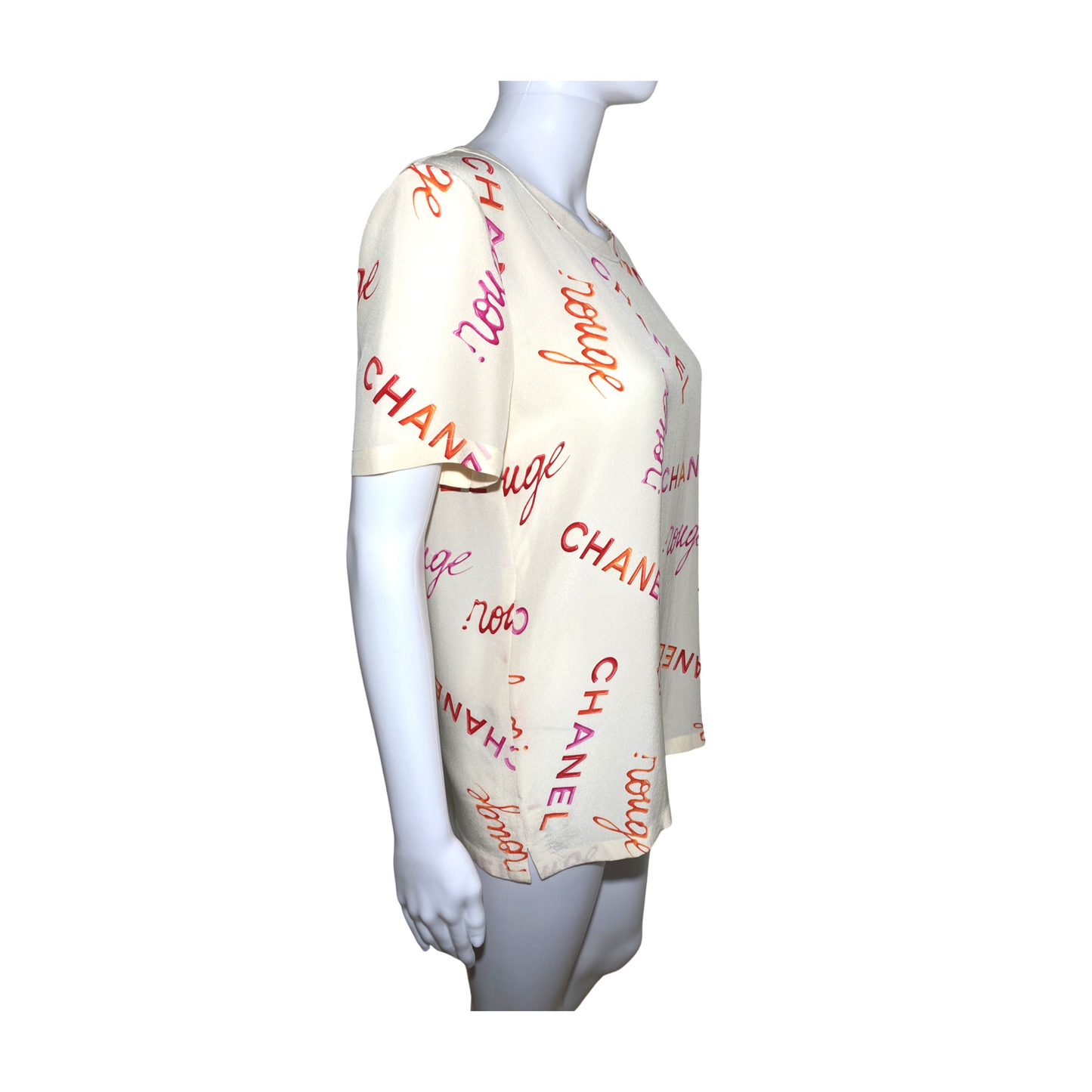 Chanel 1996 Rouge Coco Logo Silk Top T-shirt