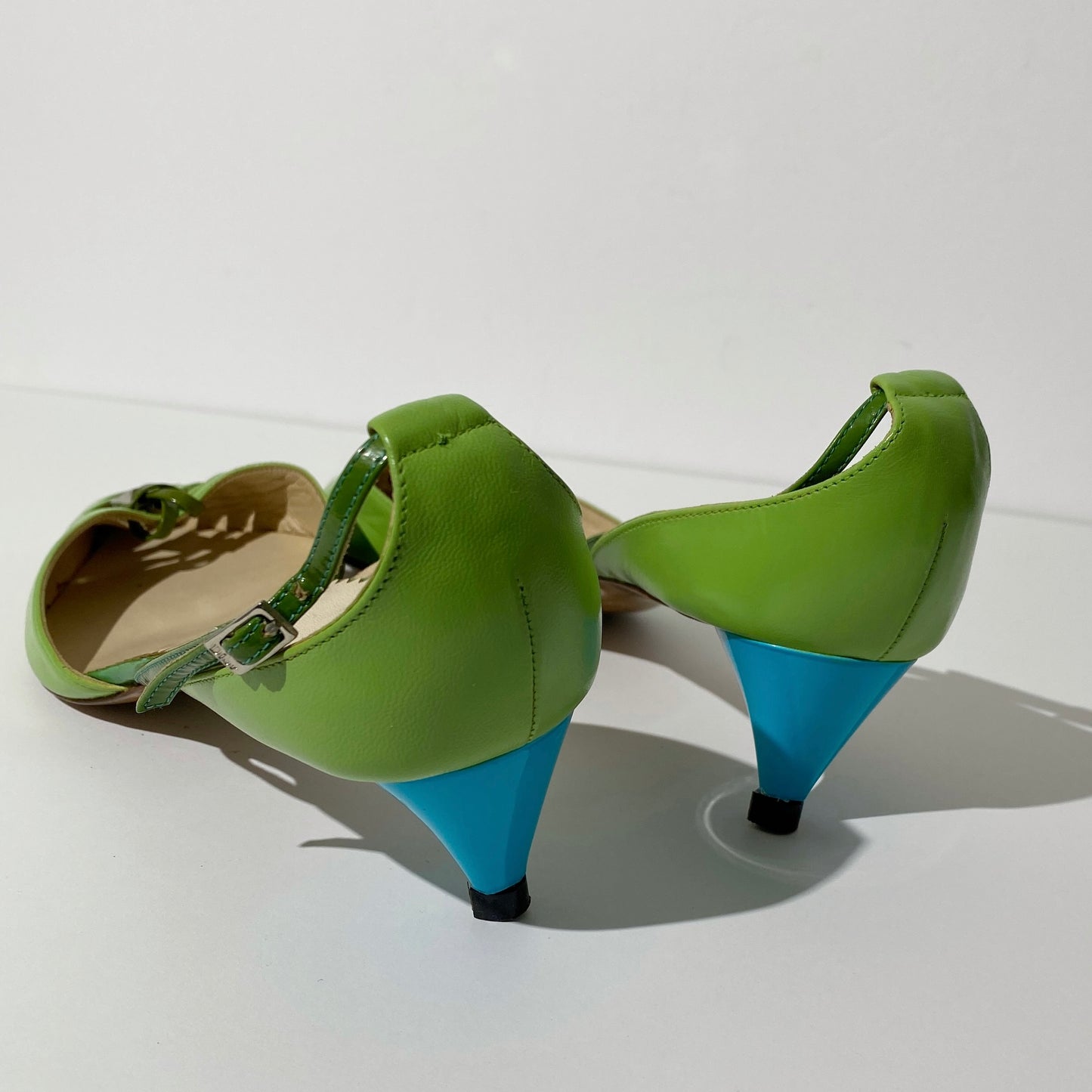 Dior Early 2000s Green / Blue Pointed Toe Kitten Heels