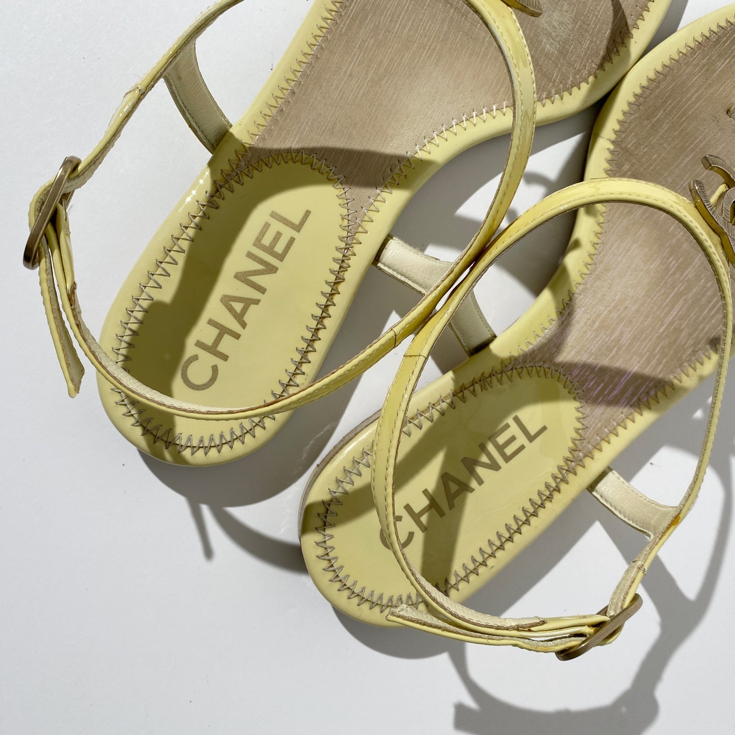 Chanel Yellow Patent Leather Dad Sandals