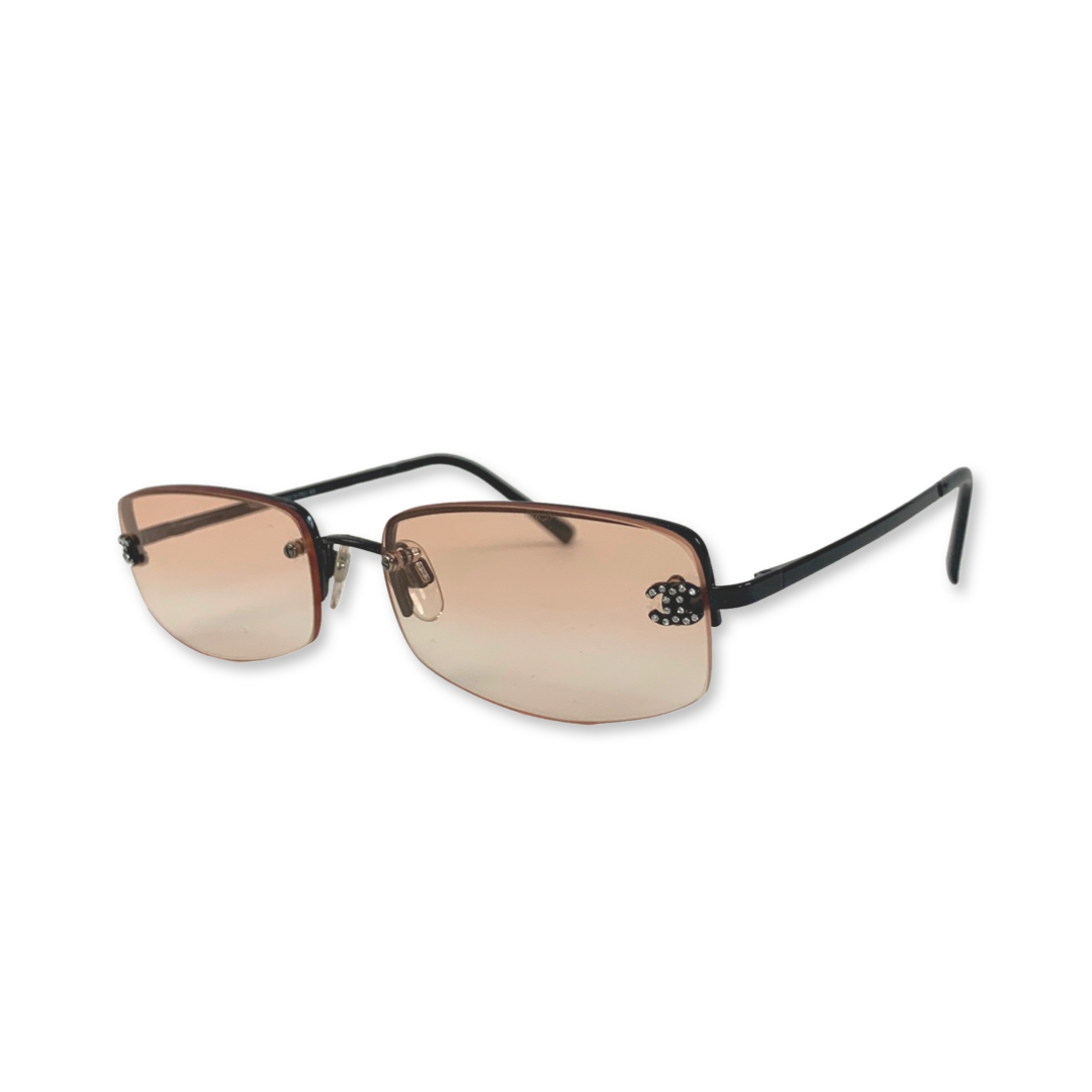 Chanel 4093-B Orange Rhinestone Rimless Sunglasses