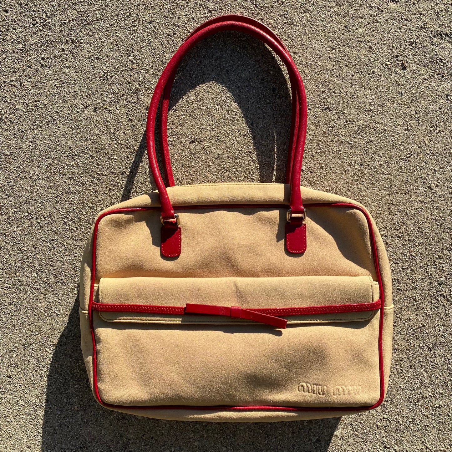 Miu Miu 2000 SS Beige/ Red Bow Canvas Shoulder Bag