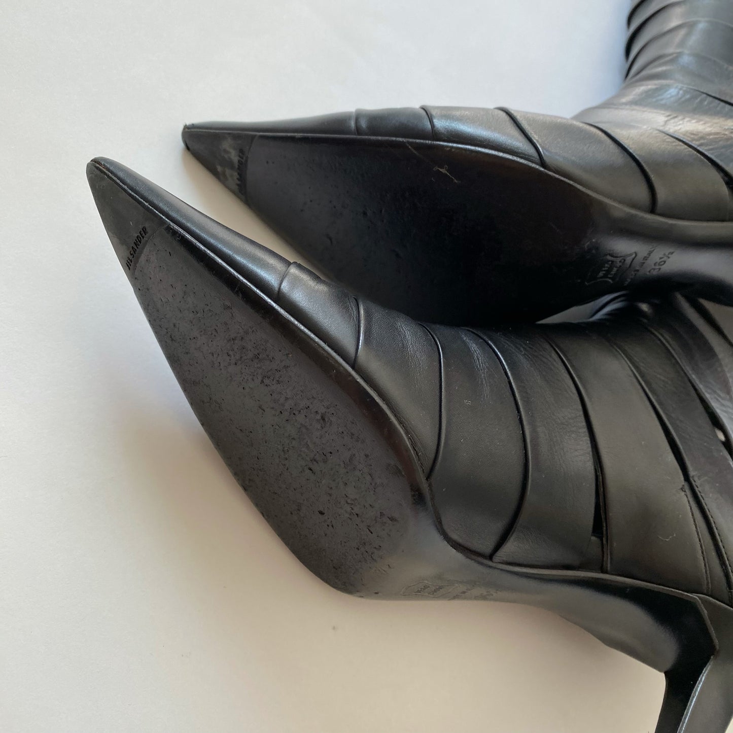 Jil Sander Black Leather Pointed Toe Knee-hight Boots