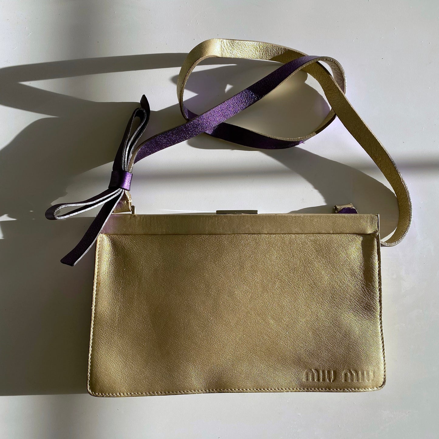 Miu Miu 2000 SS Gold / Purple Metallic Bow Crossbody Bag
