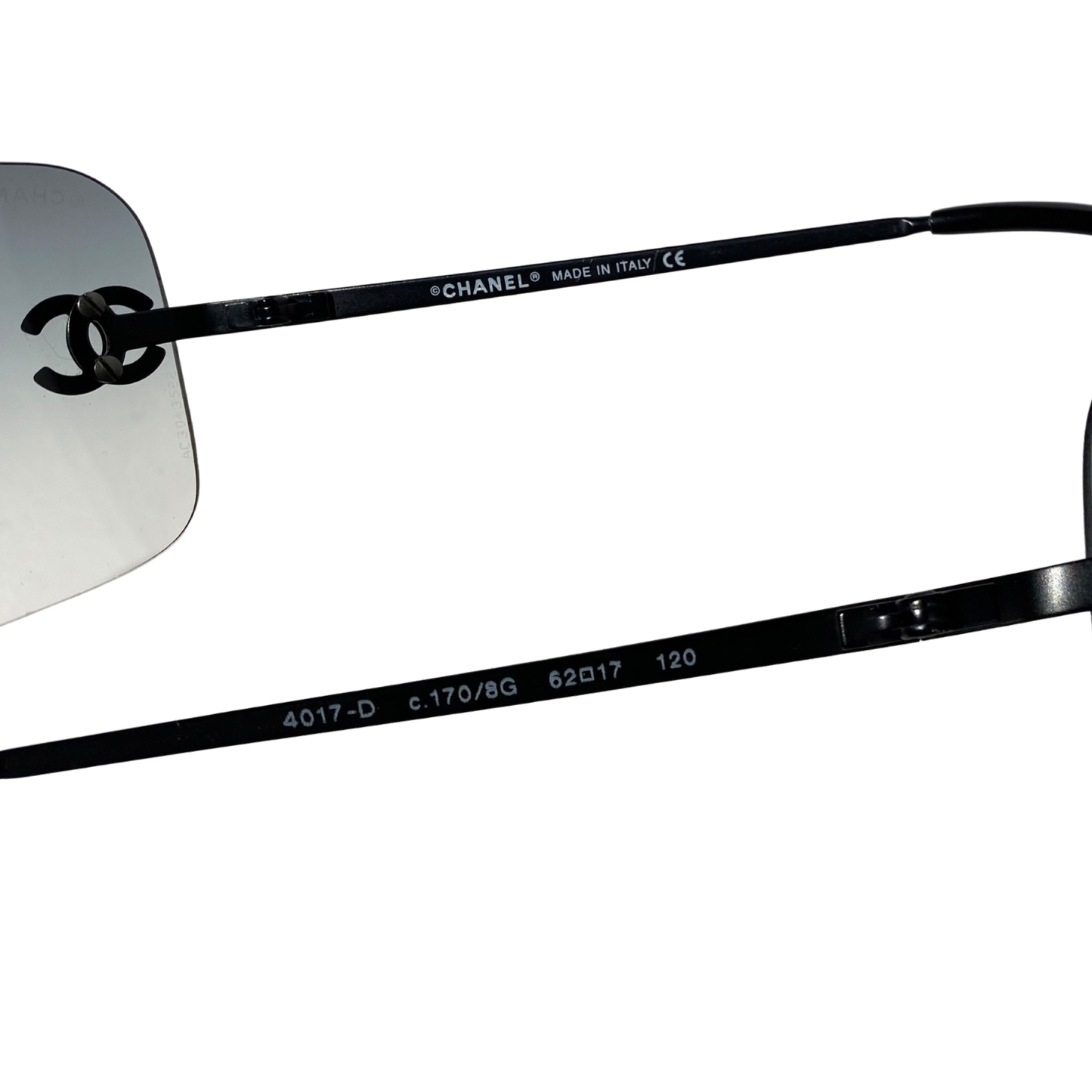 Chanel 2000s Black Gradient Rhinestone Rimless Sunglasses