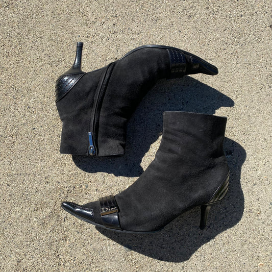 Dior Early 2000s Suede Black Pointed Toe Ankle Boots