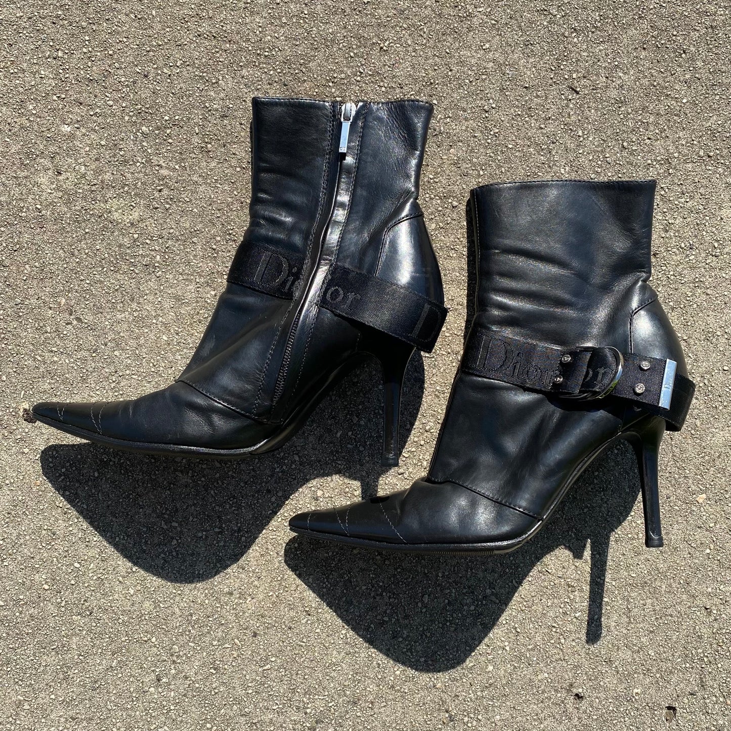 Dior 2003 AW Hardcore D Buckle Pointed Toe Ankle Boots