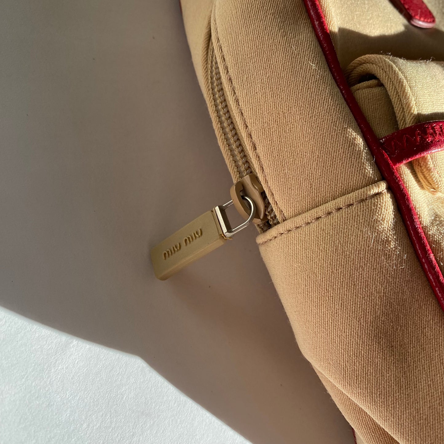 Miu Miu 2000 SS Beige/ Red Bow Canvas Shoulder Bag