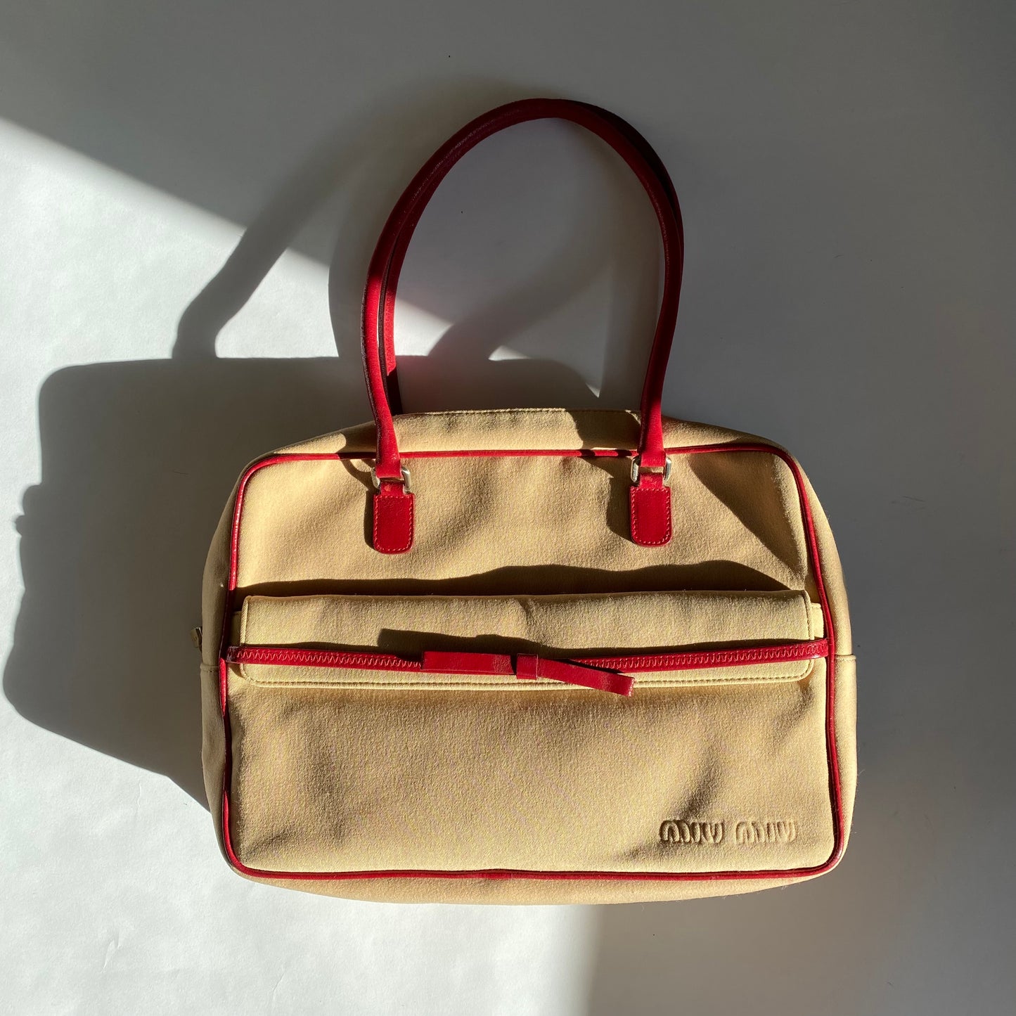 Miu Miu 2000 SS Beige/ Red Bow Canvas Shoulder Bag