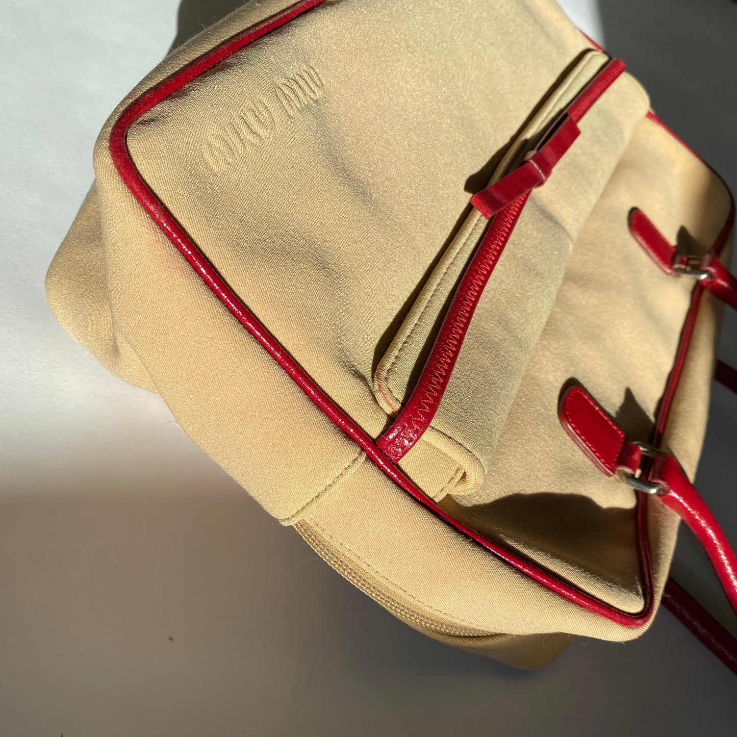 Miu Miu 2000 SS Beige/ Red Bow Canvas Shoulder Bag