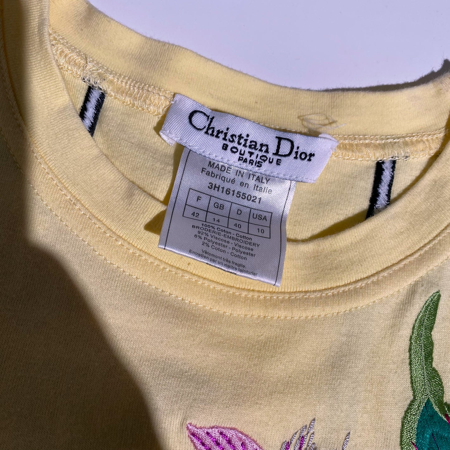 Dior 2003 FW Adiorable 69 Embroidered Yellow T-shirt