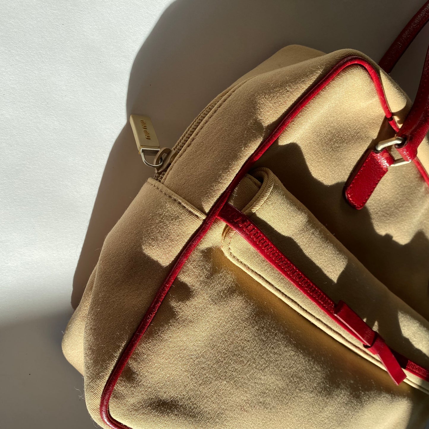 Miu Miu 2000 SS Beige/ Red Bow Canvas Shoulder Bag