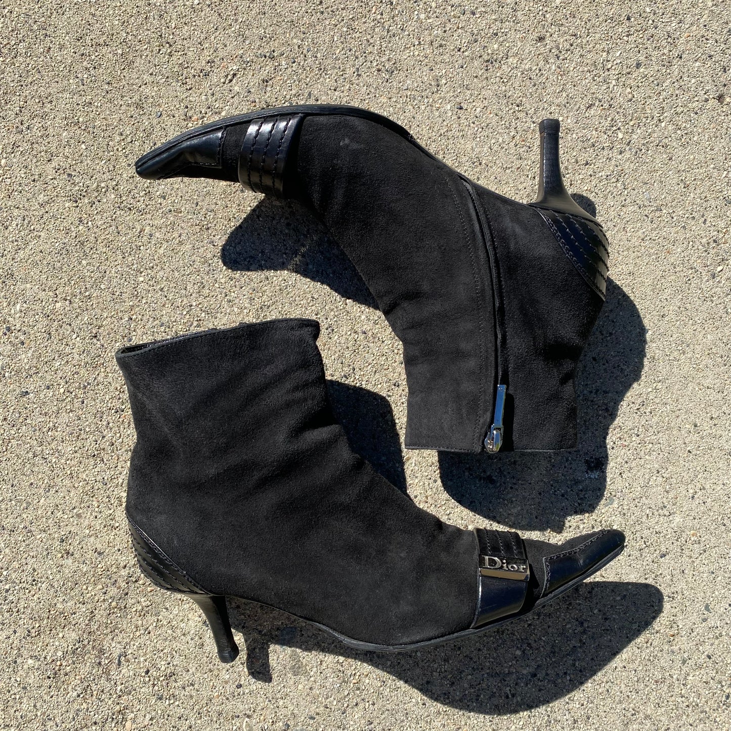 Dior Early 2000s Suede Black Pointed Toe Ankle Boots