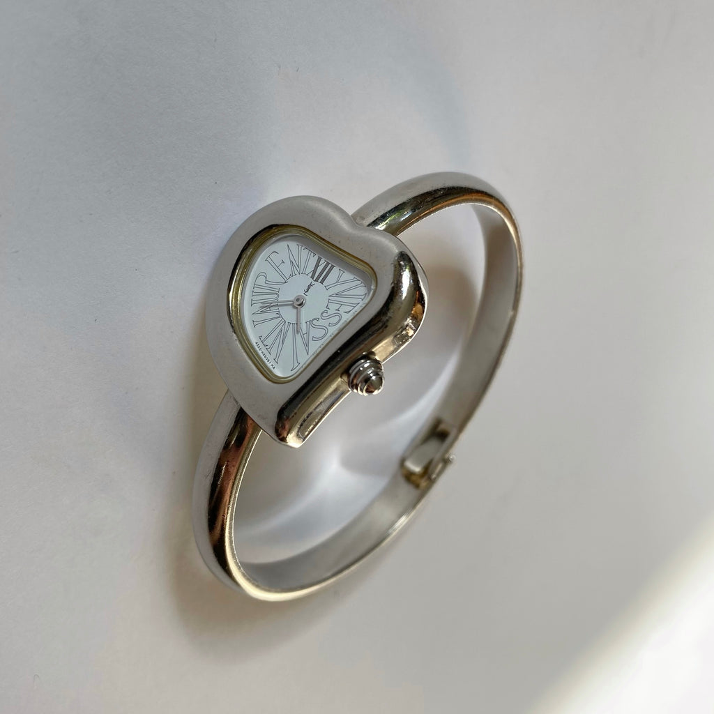 Yves Saint Laurent 90s Silver Heart Shaped Bangle Watch