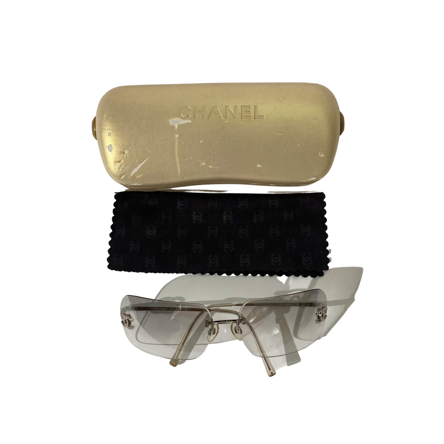 Chanel 2000s CC Mark Rhinestone Rimless Sunglasses