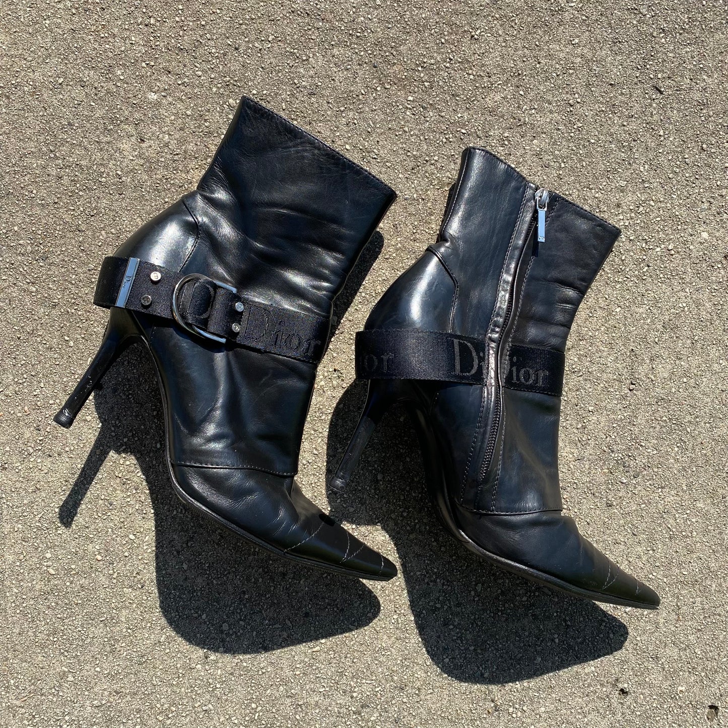 Dior 2003 AW Hardcore D Buckle Pointed Toe Ankle Boots