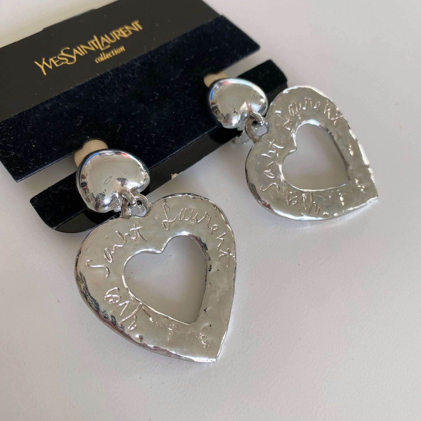 Yves Saint Laurent Early 90s Signature Heart Shaped Clip-on Earrings