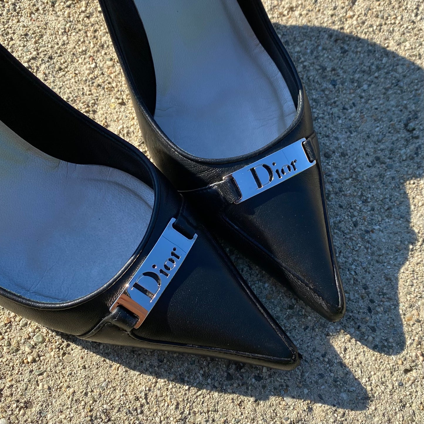 Dior 2003 AW Logo Black Leather Pointed Toe Pumps