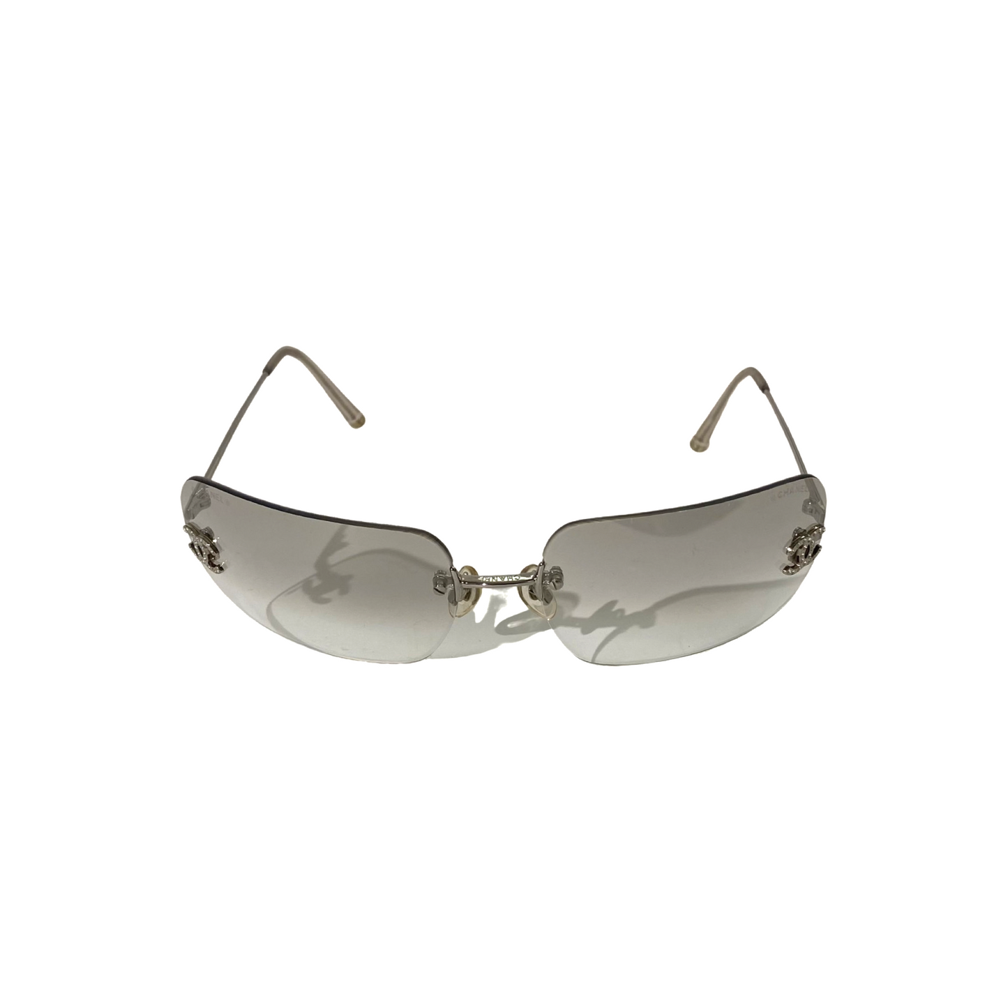 Chanel 2000s CC Mark Rhinestone Rimless Sunglasses