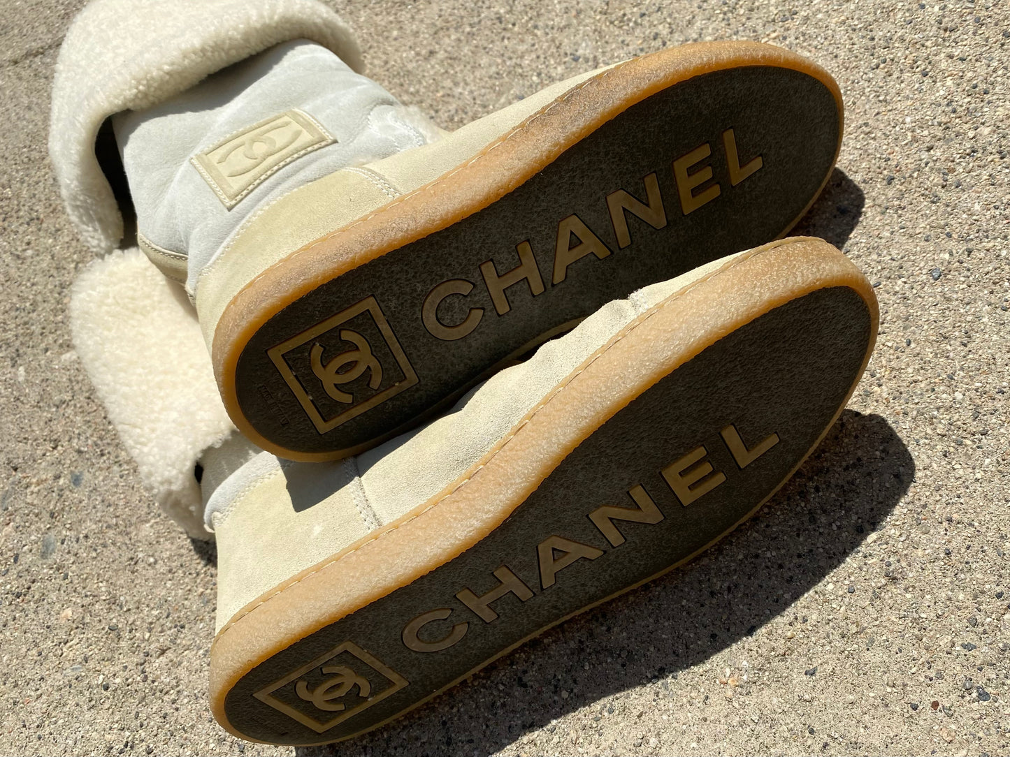 Chanel 2008 AW CC Logo Shearling Suede Calf Knee Hight Boots