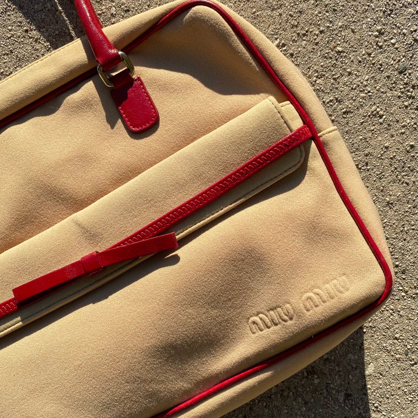 Miu Miu 2000 SS Beige/ Red Bow Canvas Shoulder Bag