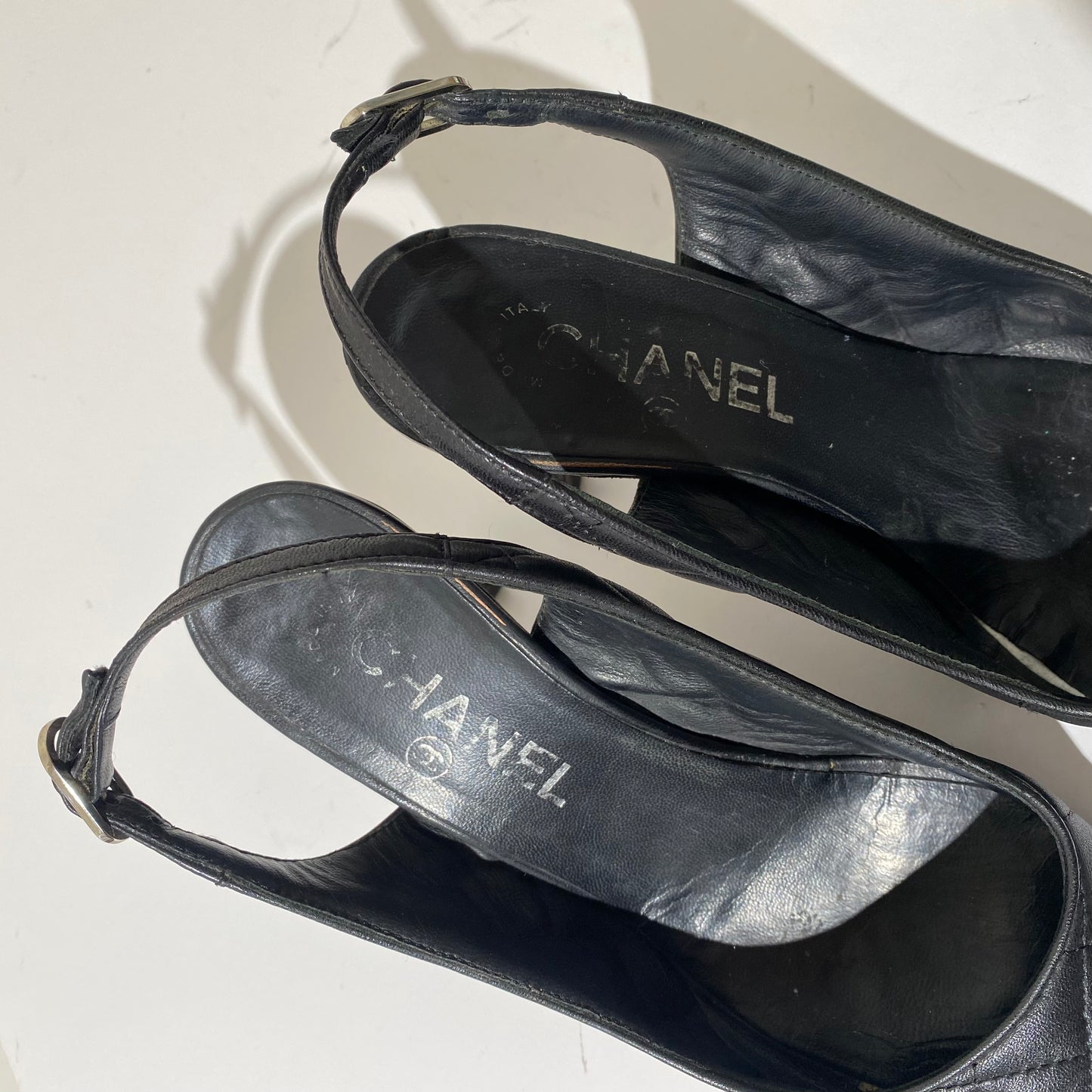 Chanel Black CC Logo Quilted Slingback Heels