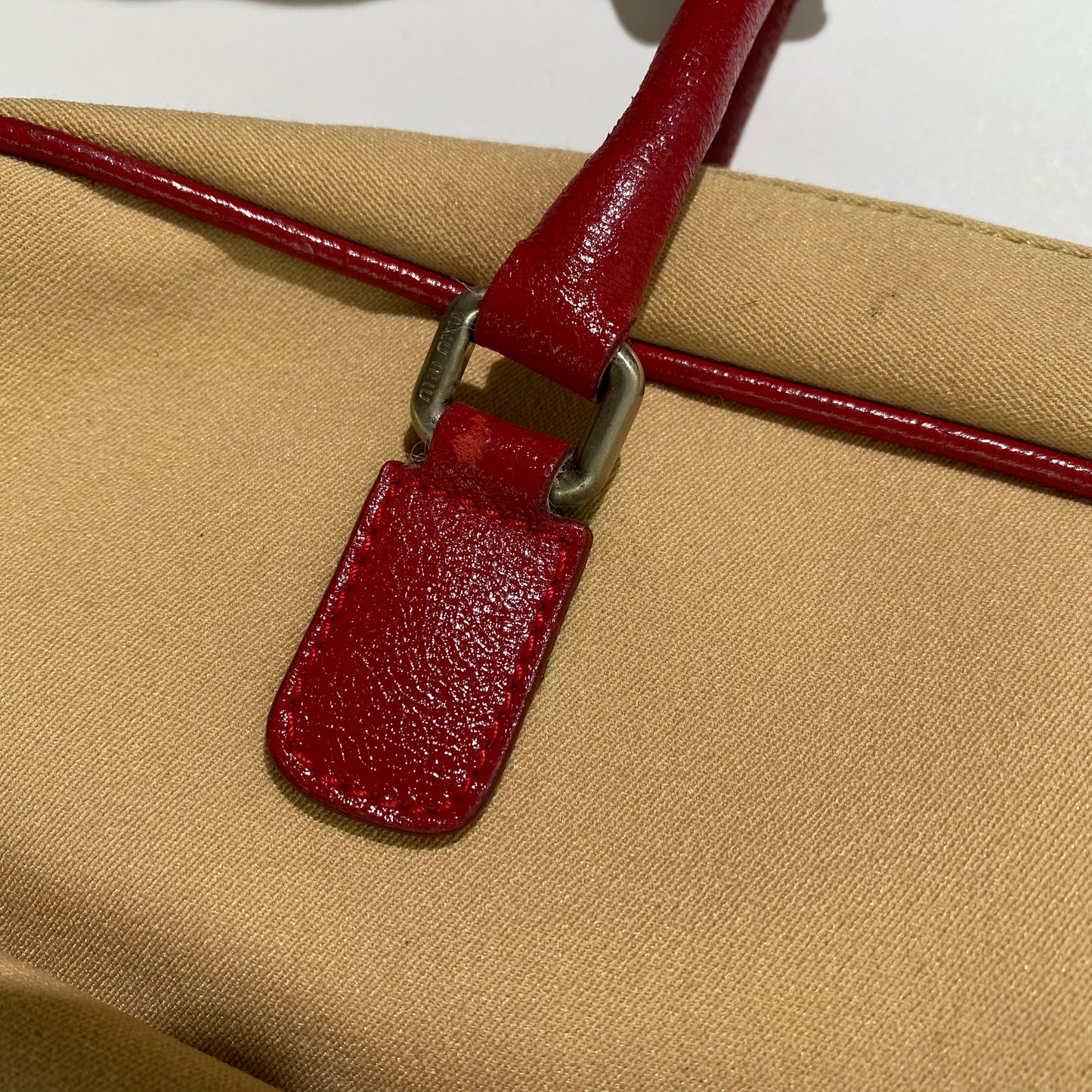 Miu Miu 2000 SS Beige/ Red Bow Canvas Shoulder Bag