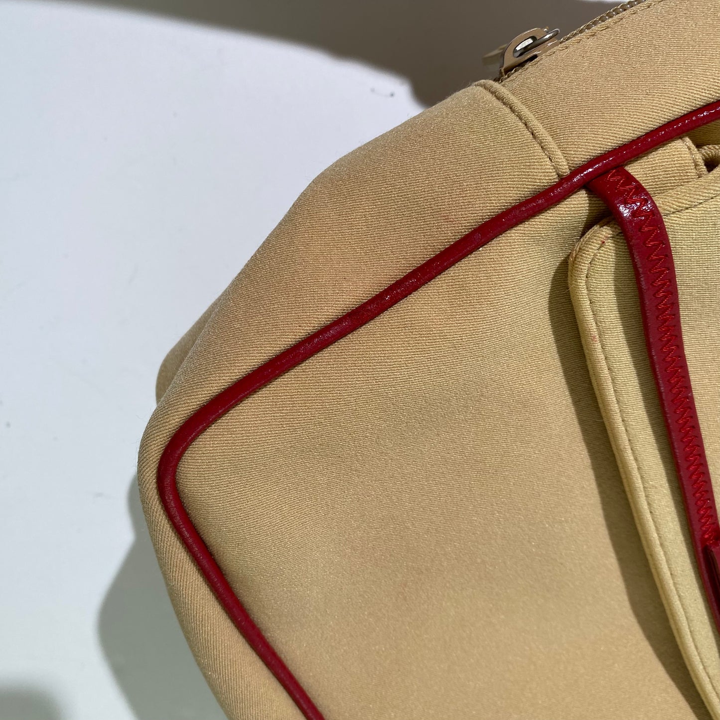 Miu Miu 2000 SS Beige/ Red Bow Canvas Shoulder Bag