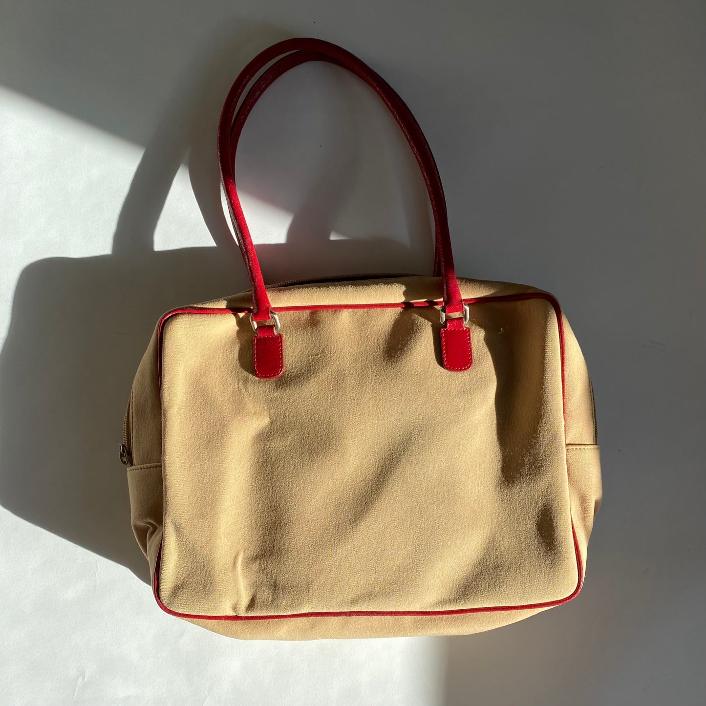 Miu Miu 2000 SS Beige/ Red Bow Canvas Shoulder Bag