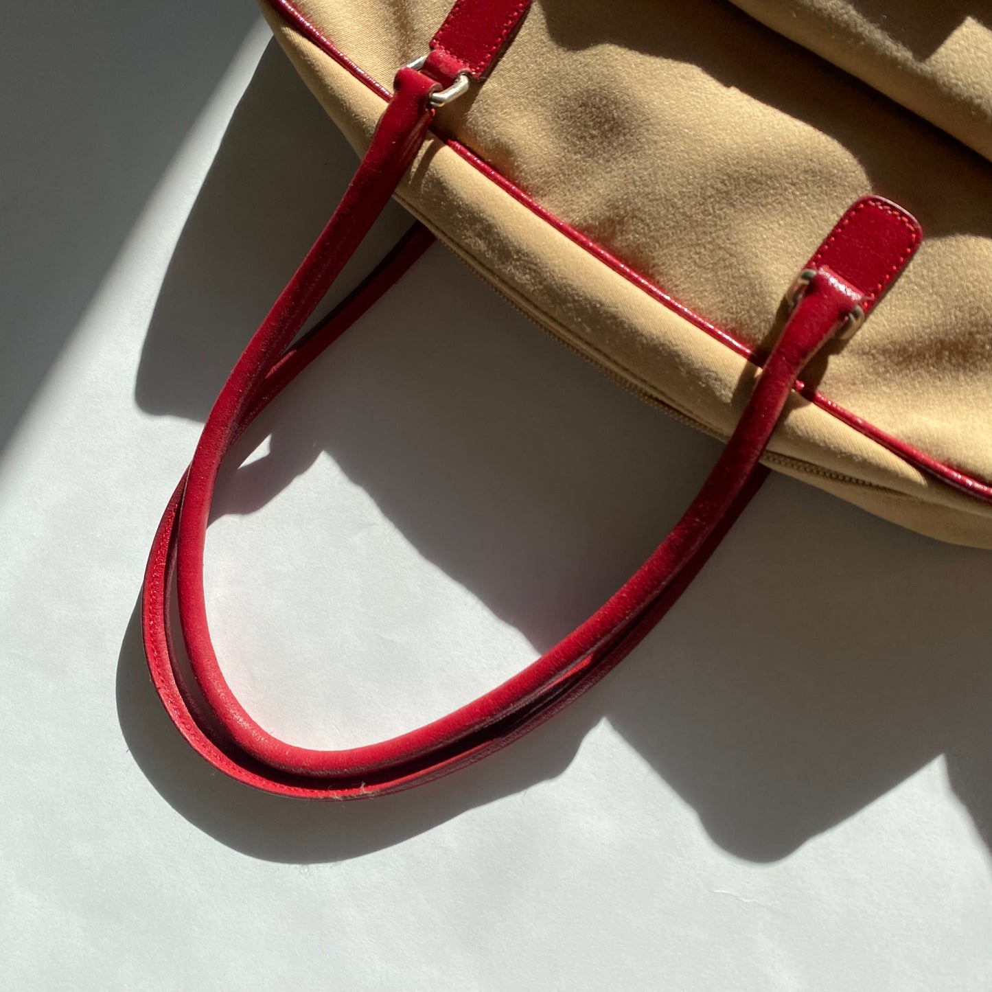 Miu Miu 2000 SS Beige/ Red Bow Canvas Shoulder Bag