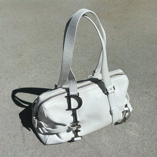 Dior 2005 Spring White Leather Boston Bag