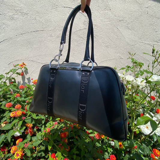 Dior 2004 Hardcore Black Leather Bowling Bag