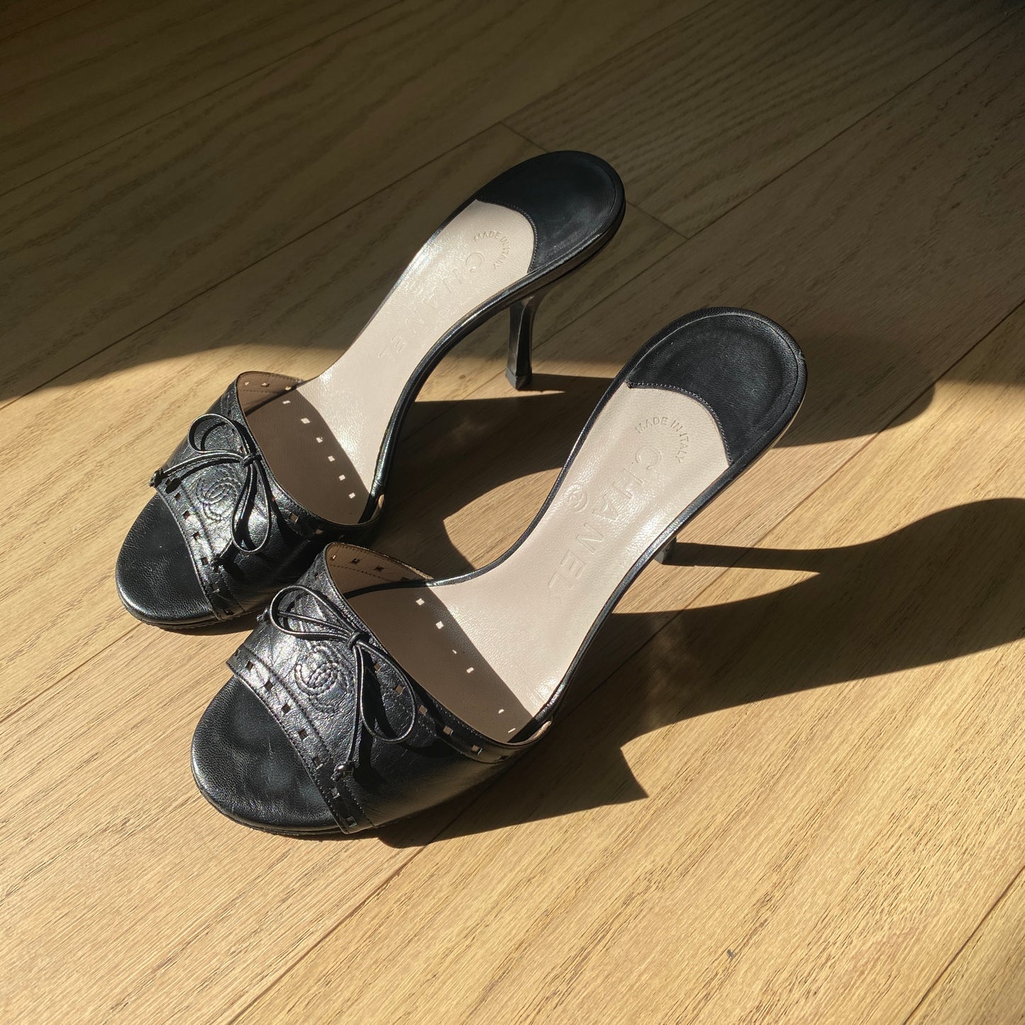 Chanel Black CC Logo Bow Sandals