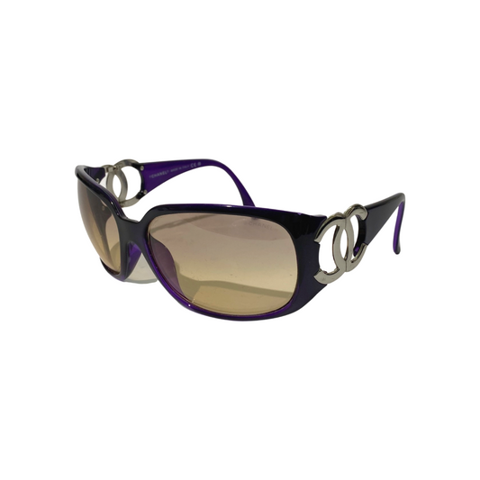 Chanel 2000s Oversized CC Mark Purple Sunglasses