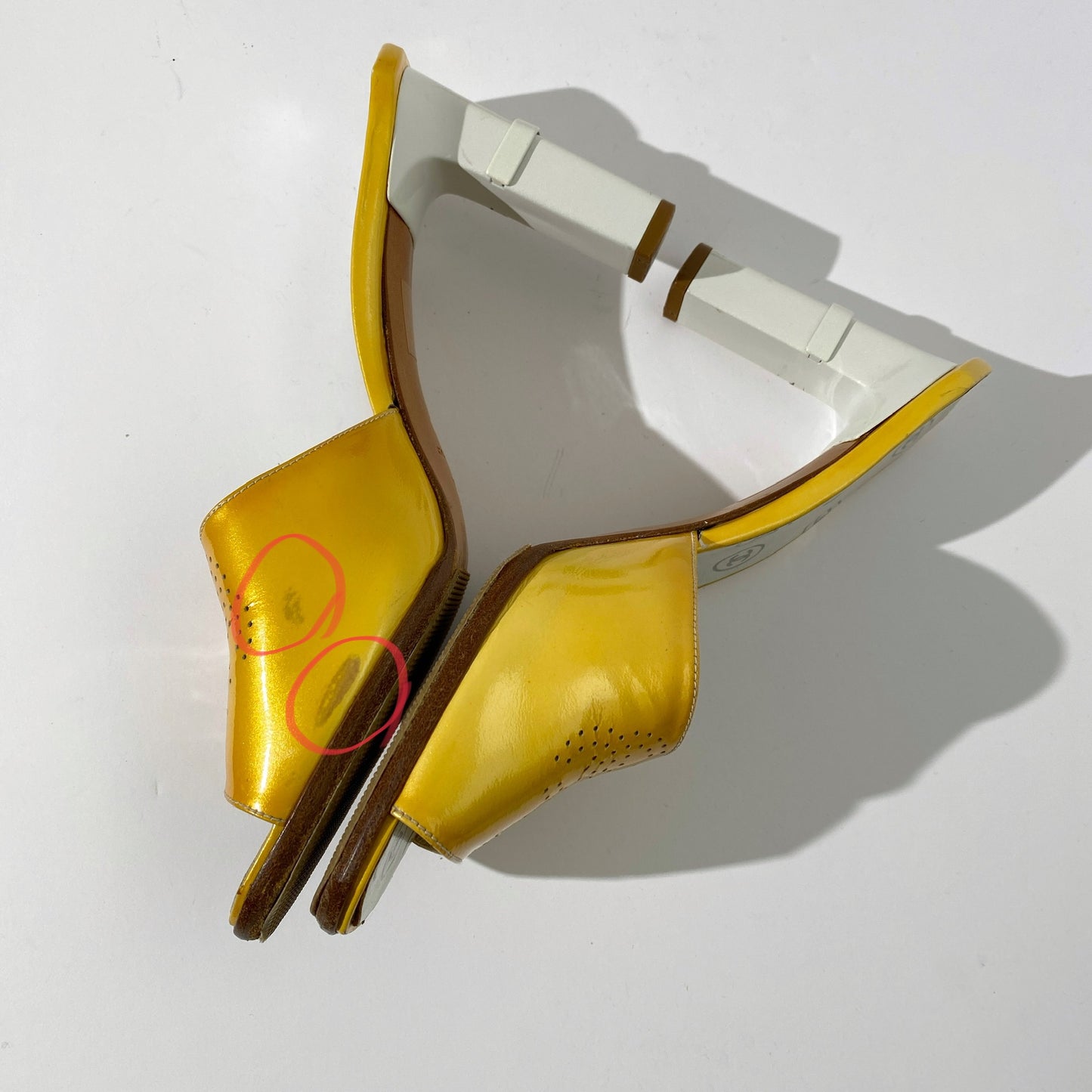 Chanel 2001 SS Yellow Patent Leather CC Logo Mules